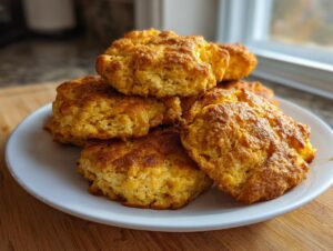 A stack of golden-brown, fluffy fried cornbread pieces served on a white plate.
