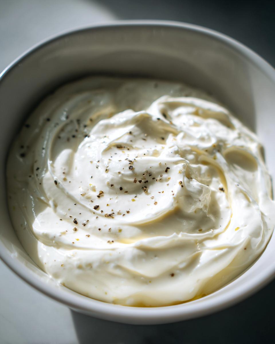 Close-up of creamy, rich olive garden alfredo sauce topped with cracked black pepper in a white bowl.