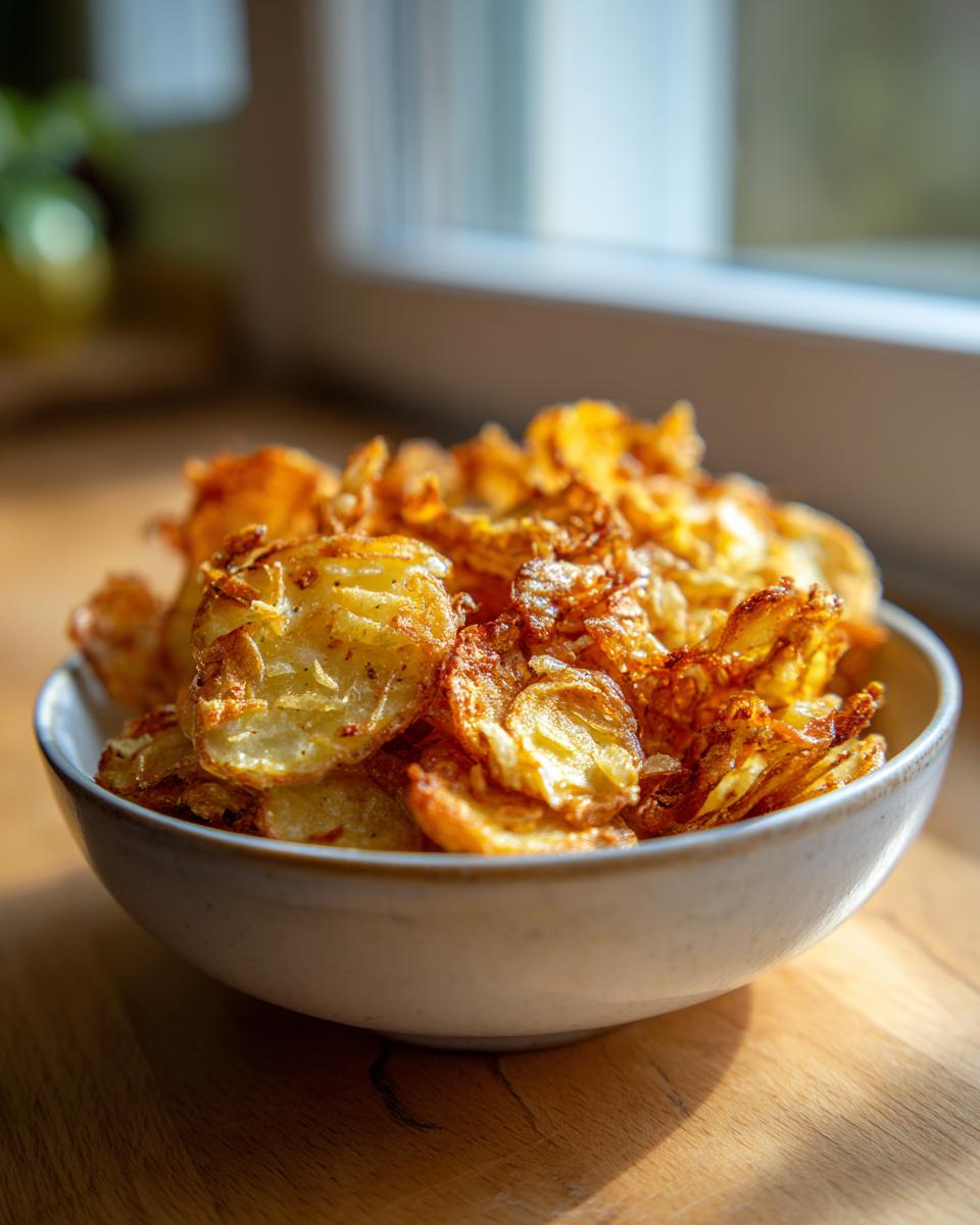 A bowl filled with golden brown, crispy fried potatoes, perfectly seasoned and catching the sunlight.