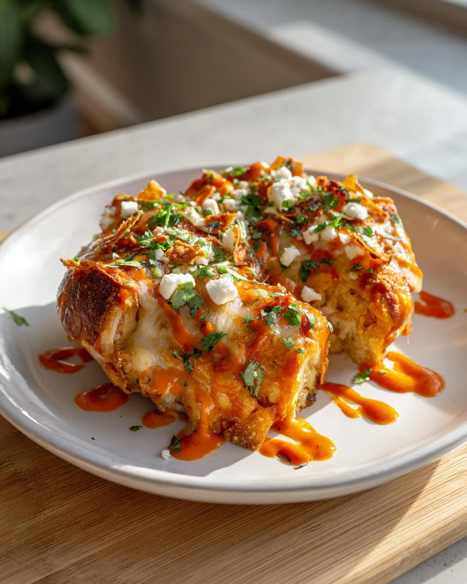 Two servings of cheesy, saucy Fiesta Lime Chicken topped with crumbled white cheese and fresh cilantro.