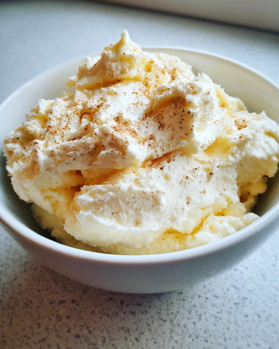 A close-up of fluffy, whipped honey butter recipe in a white bowl, lightly dusted with cinnamon.