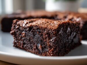 A close-up shot highlighting the fudgy, dense texture of a freshly cut date brownies slice.