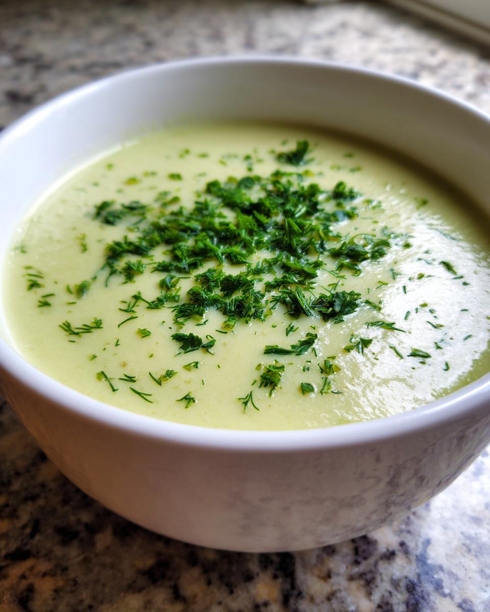 Close-up of a creamy, pale green bowl of velvety leek soup garnished with chopped fresh parsley.